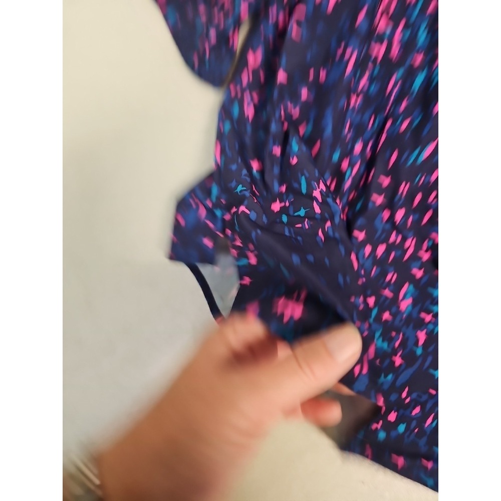 NEW Chicos Sz XL 3 Blue Pink 3/4 Sleeve Summer Button Up Shirt Top Art To Wear - Picture 8 of 9
